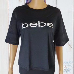 NWT BEBE AUTHENTIC WOMEN'S BLACK SPORT FOOTBALL MESH SHORT SLEEVE T-SHIRT